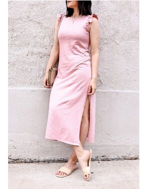 Z Supply Blakely Slub Ruffle Dress - Soft Pink- Medium